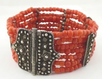 127. SILVER AND SEA CORAL BRACELET